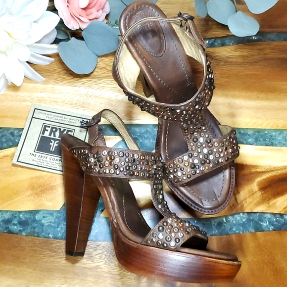 Frye Shoes - FRYE Brown Leather Heeled Sandals | Size 9 B